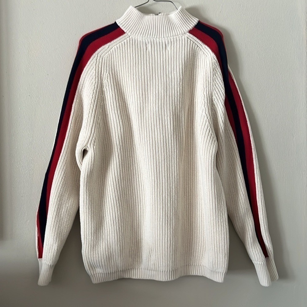 BODEN Quarter Zip Sweater Side Stripe Men XL Cream Cotton Ribbed Pullover - Picture 9 of 9